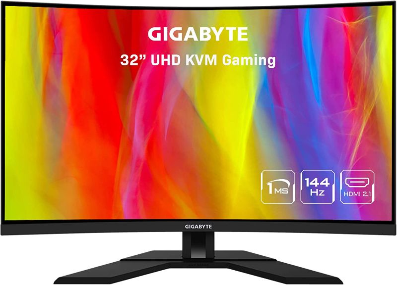 Photo 1 of GIGABYTE M32UC 32" 144Hz (160Hz OC) 4K UHD Curved Gaming Monitor, SS VA, 3840x2160 Display, 1ms Response Time (MPRT), 1x DisplayPort 1.4, 2x HDMI 2.1, 1x USB Type-C, 4x USB 3.2
