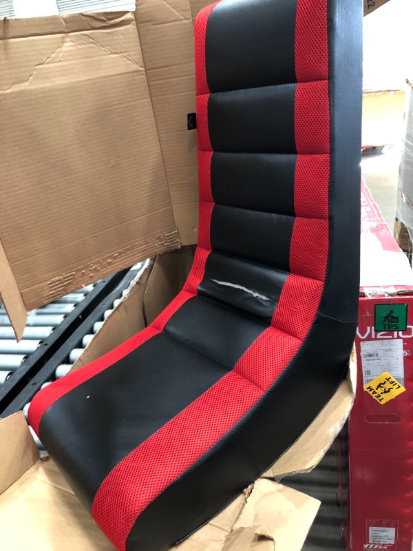 Photo 3 of **TEAR IN UNIT** The Crew Furniture Classic Video Rocker Gaming Chair Faux Leather Mesh Black/Red
