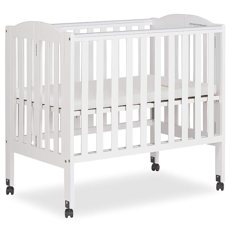 Photo 1 of **** MISSING HARDWARE ****Dream On Me 2-In-1 Portable Folding Stationary Side Crib In White, Greenguard Gold Certified, Two Adjustable Mattress Height Positions,Made Of Solid Pinewood, Flat Folding Crib
