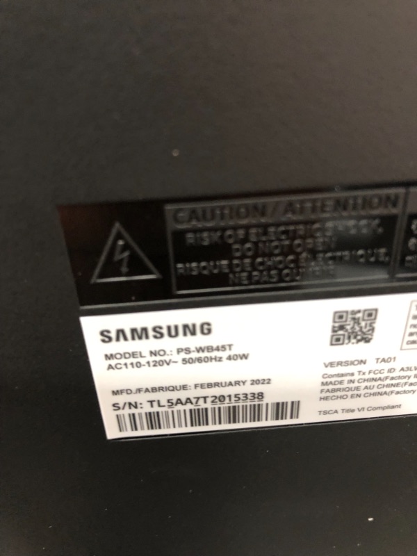 Photo 1 of PARTS ONLY SOUND BAR DOES NOT POWER ON 
SAMSUNG HW-B450 2.1ch Soundbar w/Dolby Audio, Subwoofer Included, Bass Boosted, Wireless Bluetooth TV Connection, Adaptive Sound Lite, Game Mode, 2022
