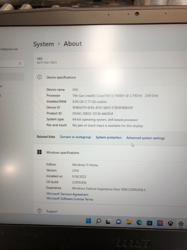 Photo 9 of MSI GV15 15.6" 144Hz Gaming Laptop: Intel Core i5-11400H GTX 1650 8GB 256GB NVMe SSD, Wi-Fi 6, USB Type-C, Nahimic 3 Audio Immersion, Win 11: Black 11SC-633
