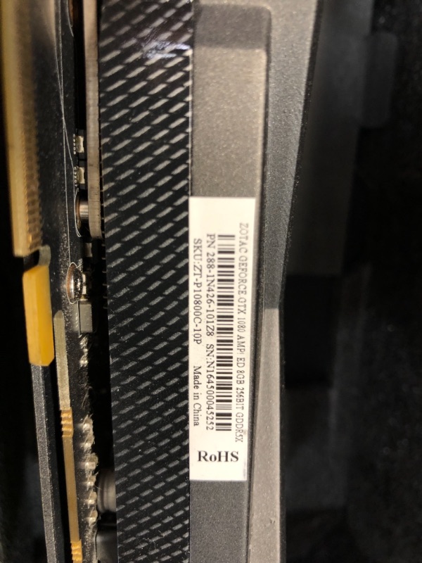 Photo 1 of ZOTAC GeForce GTX 1080 AMP! Edition, ZT-P10800C-10P, 8GB GDDR5X Ice Storm Cooling, Metal Wraparound Carbon ExoArmor exterior, Ultra-wide 100mm Fans Gaming Graphics Card