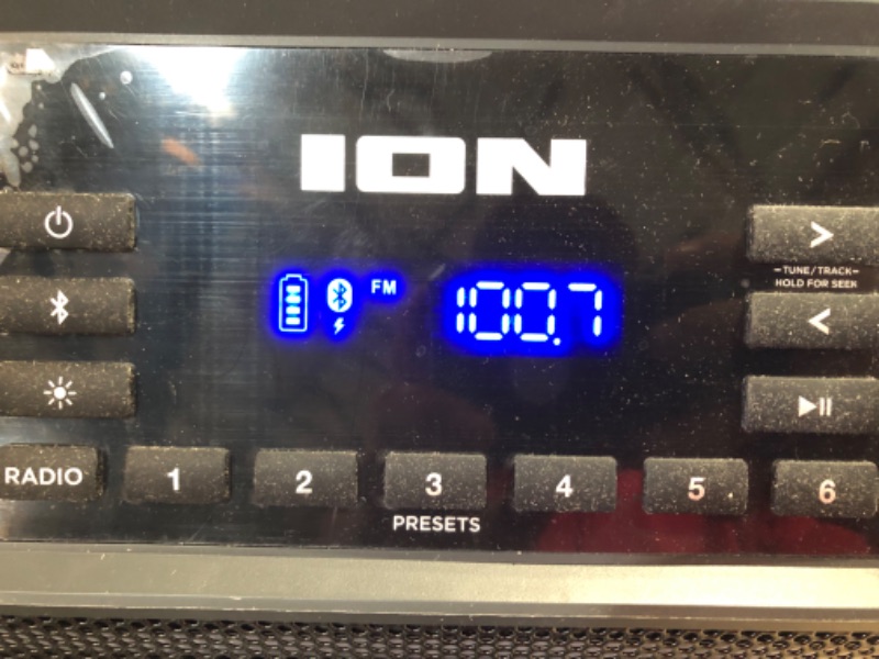 Photo 7 of DENTED***ION Audio Pickup - 100-watt Water-Resistant Wireless Bluetooth Speaker with 75-Hour Rechargeable Battery, AM/FM Radio and Multi-Color Light Bar
