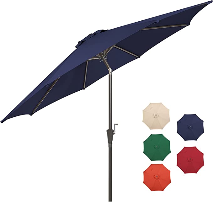 Photo 1 of 9' Patio Umbrella Outdoor Market Umbrellas with 8 Sturdy Ribs Push Button Tilt and Crank for Yard Garden Umbrellas (9 ft, Navy Blue)