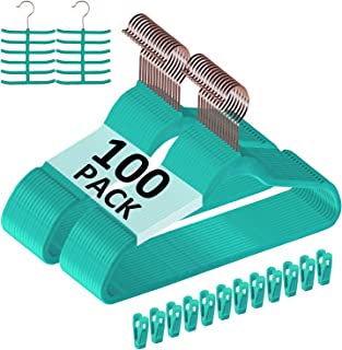 Photo 1 of VECELO Premium Velvet Clothes Hangers Suit Heavy Duty (100 Pack)-Non Slip & Space-Saving with 12 Finger Clips & 2Tie Rack