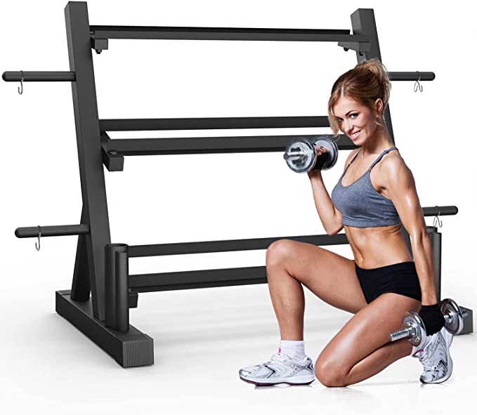 Photo 1 of 3-Tier Dumbbell Rack Stand for Home Gym, Free Weights Storage Steel Racks for Dumbbells, Weight Plates, Barbell