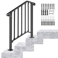 Photo 1 of 2 ft. Handrails for Outdoor Steps Fit 2 or 3 Steps Outdoor Stair Railing Wrought Iron Handrail with baluster, Black
