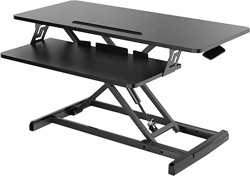 Photo 1 of Smugdesk 36 Inch Adjustable Ergonomic Sitting Standing Convertible Desk Workstation Riser with Keyboard Tray for Home Office, Black
