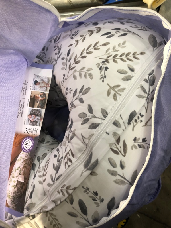 Photo 2 of Boppy Nursing Pillow and Positioner—Original | Gray Taupe Watercolor Leaves | Breastfeeding, Bottle Feeding, Baby Support | with Removable Cotton Blend Cover | Awake-Time Support
