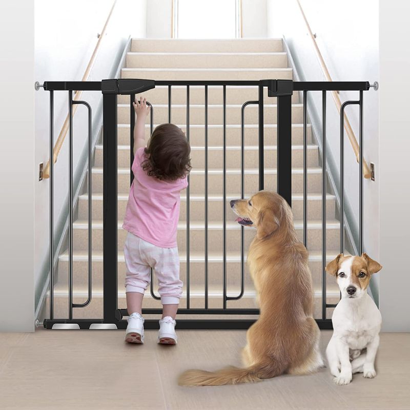 Photo 1 of **MINOR BENDS FROM SHIPPING** 36" Extra Tall Baby Gate for Stairs, Yacul 29.93"~51.5" Extra Wide Baby Gates with Door, Auto Close Dog Gates for The House, Pressure Mounted Easy Walk Through Pet Gate, Black
