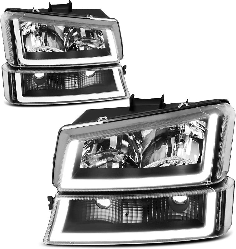 Photo 1 of **MISSING CONNECTORS** AUTOSAVER88 Headlight Assembly with LED DRL Compatible with 2003 2004 2005 2006 Avalanche Silverado 1500 2500 3500/2007 Chevrolet Silverado Classic Headlamp Black Housing Clear Lens and Reflector
