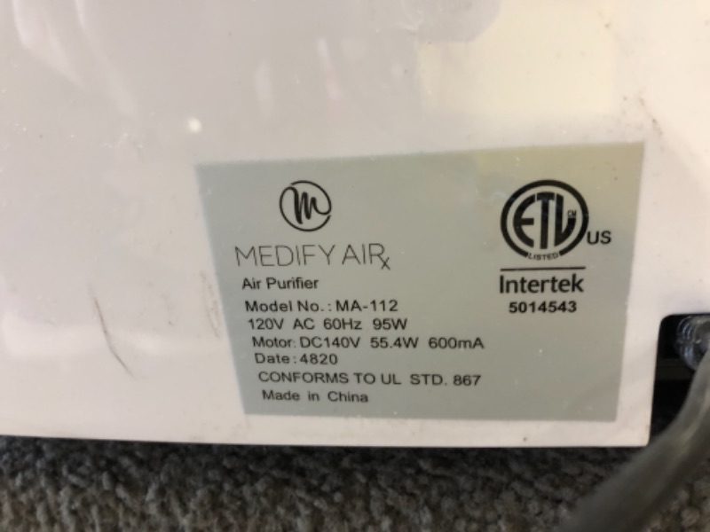 Photo 4 of **NON FUNCTIONAL DOESNT POWER ON** Medify MA-112 Air Purifier with H13 True HEPA Filter | 2,500 sq ft Coverage | for Allergens, Wildfire Smoke, Dust, Odors, Pollen, Pet Dander | Quiet 99.9% Removal to 0.1 Microns | White, 1-Pack
