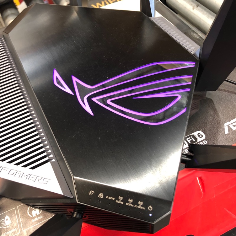 Photo 4 of ASUS ROG Rapture WiFi 6E Gaming Router (GT-AXE11000) - Tri-Band 10 Gigabit Wireless Router, World's First 6Ghz Band for Wider Channels & Higher Capacity, 1.8GHz Quad-Core CPU, 2.5G Port, AURA RGB
