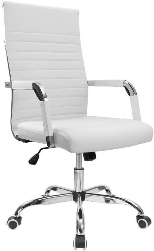 Photo 1 of LACOO
White Ribbed Office Mid-Back PU Leather Executive Task Chair with Arms