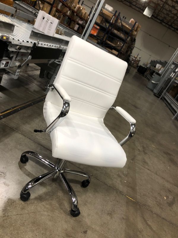 Photo 3 of LACOO
White Ribbed Office Mid-Back PU Leather Executive Task Chair with Arms