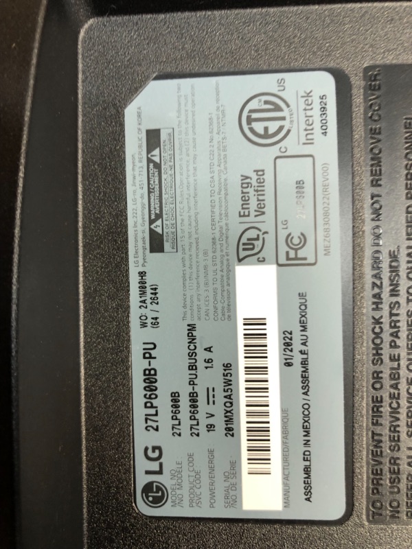 Photo 1 of LG 27LP600B-P 27 Inch Full HD (1920 x 1080) IPS TV Monitor with 5W x 2 Built-in Speakers, HDMI Input and Dolby Audio
