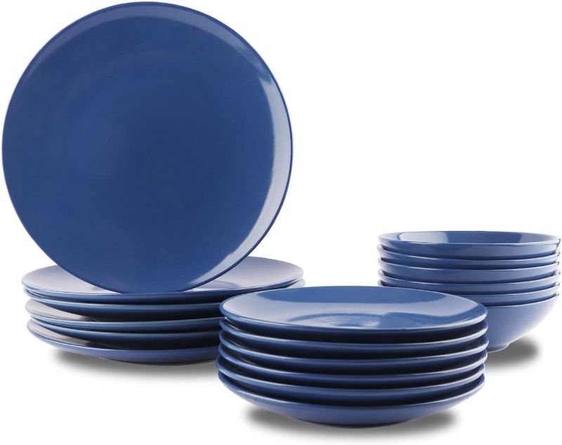 Photo 1 of Amazon Basics 18-Piece Stoneware Dinnerware Set - Royal Blue, Service for 6
