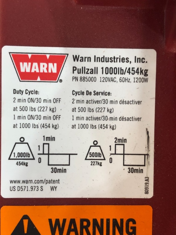 Photo 3 of (DOES NOT FUNCTION DOES NOT TURN ON) PULLZALL 1000 LB PORTABLE ELECTRIC WINCH - 885000
**DID NOT POWER ON**
