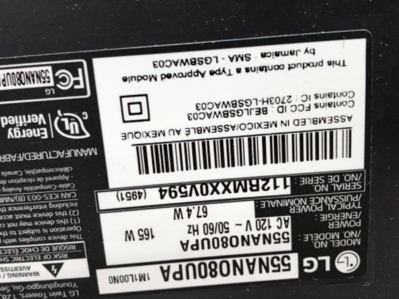 Photo 6 of (DOES NOT FUNCTION)55" Class NanoCell 80 Series LED 4K UHD Smart webOS TV
**SCREEN DOES NOT POWER ON, TV DOES NOT FUNCTION**