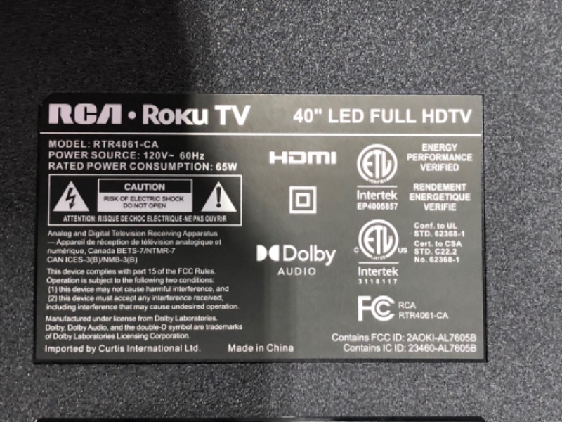 Photo 3 of RCA 40-inch Full HD 1080p Roku Smart LED TV - RTR4061, 2021 Model
