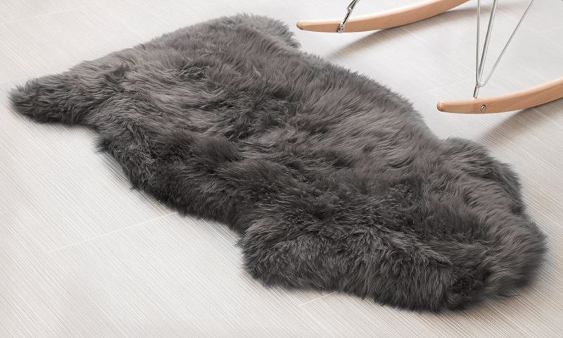 Photo 1 of 
Super Area Rugs Genuine New Zealand Fluffy Sheepskin Rug for Bedroom Living Room, Gray, Large 4' x 6' Single Pelt