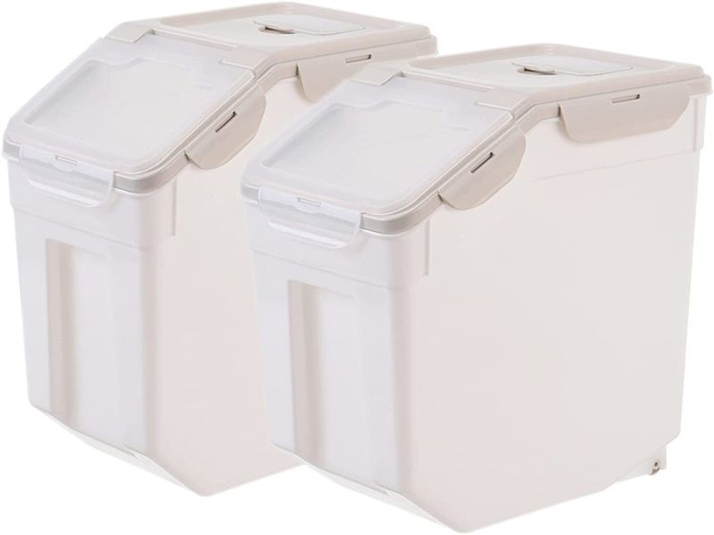 Photo 1 of  Airtight Pet Food Storage Containers 2 Pack, Large Capacity Dog Food Container, 33 Lbs Rice Storage Container with Scooper for Cereal, Flour, Snacks