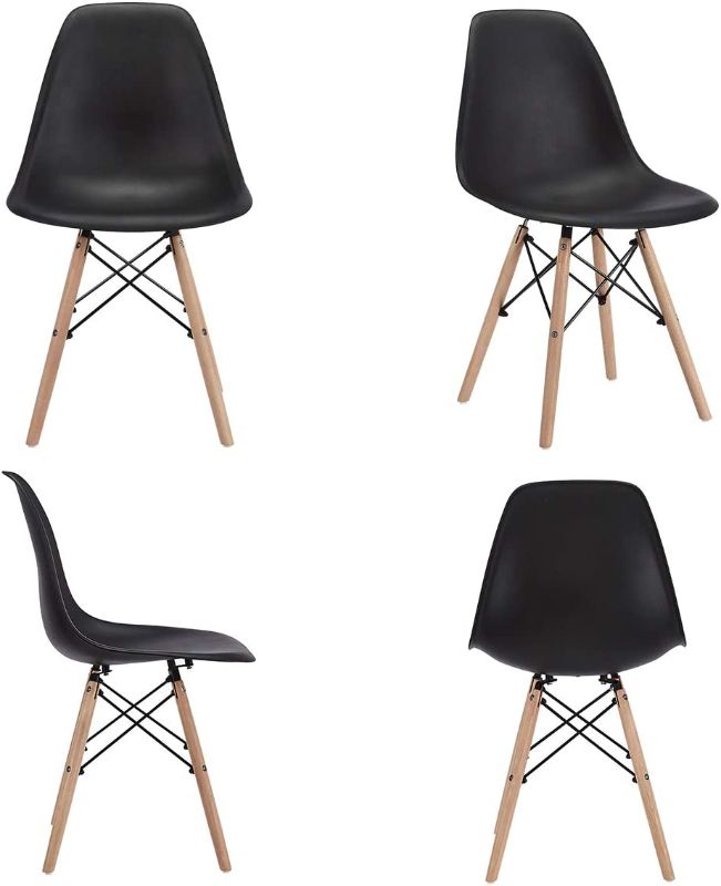 Photo 1 of **MINOR DAMAGE** CangLong Modern Mid-Century Shell Lounge Plastic DSW Natural Wooden Legs for Kitchen, Dining, Bedroom, Living Room Side Chairs, Set of 4, Black
