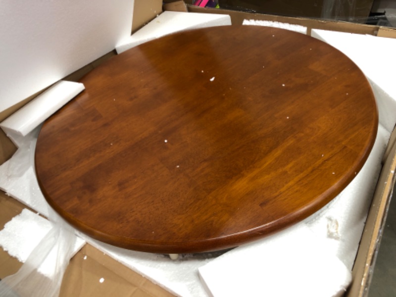 Photo 3 of **Missing legs* top only* East West Furniture DLT-BMK-TP Dublin Table-Cherry Table Top Surface and Buttermilk Finish Pedestal Legs Hardwood Frame Round Kitchen Table
