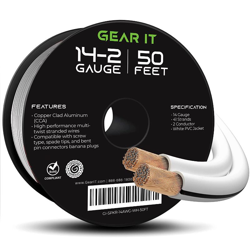 Photo 1 of 14AWG Speaker Wire, GearIT Pro Series 14 AWG Gauge Speaker Wire Cable (50 Feet / 15.24 Meters) Great Use for Home Theater Speakers and Car Speakers White
