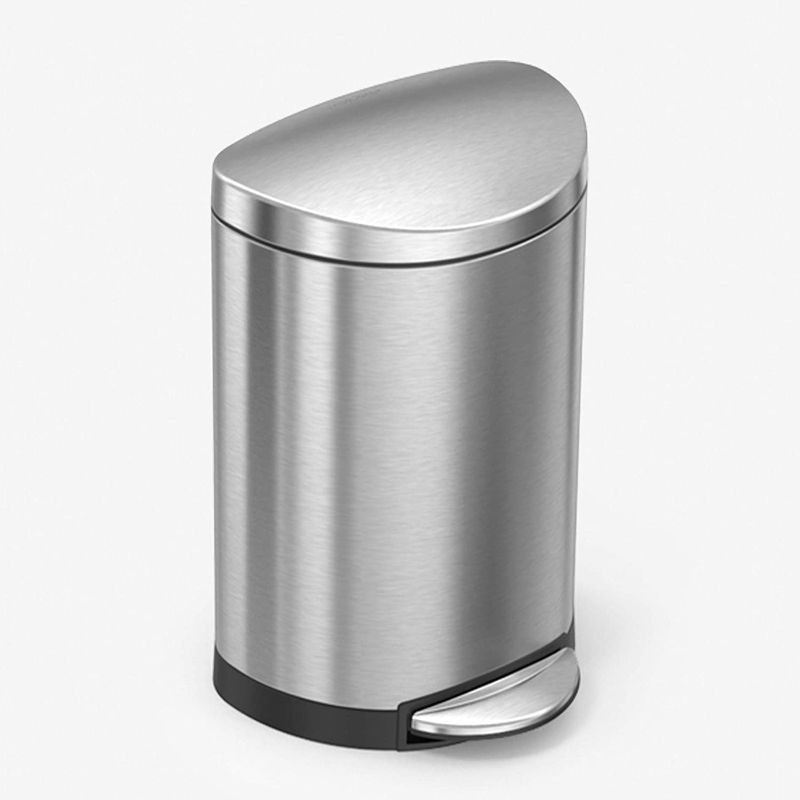 Photo 1 of simplehuman 10 Liter / 2.6 Gallon Small Semi-Round Bathroom Step Trash Can, Brushed Stainless Steel,10.6 x 11.2 x 17.5 inches

