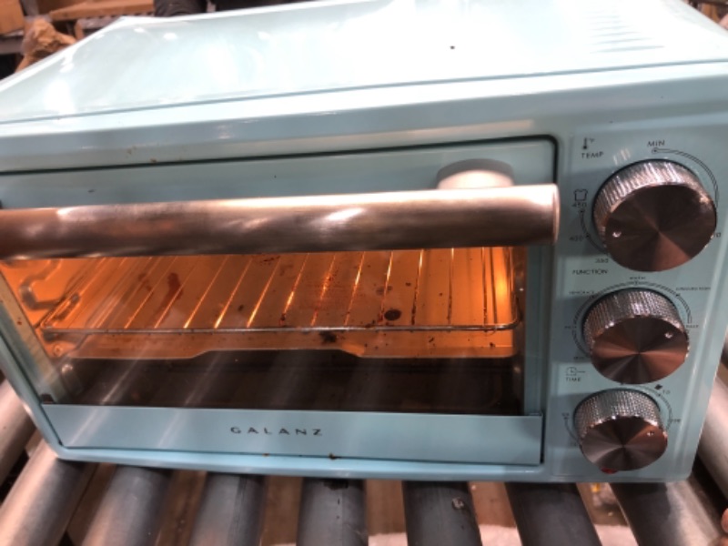 Photo 4 of **SMALL DENTS** Galanz Large 6-Slice True Convection Toaster Oven, 8-in-1 Combo Bake, Toast, Roast, Broil, 12” Pizza, Dehydrator with Keep Warm Setting, Retro Blue
