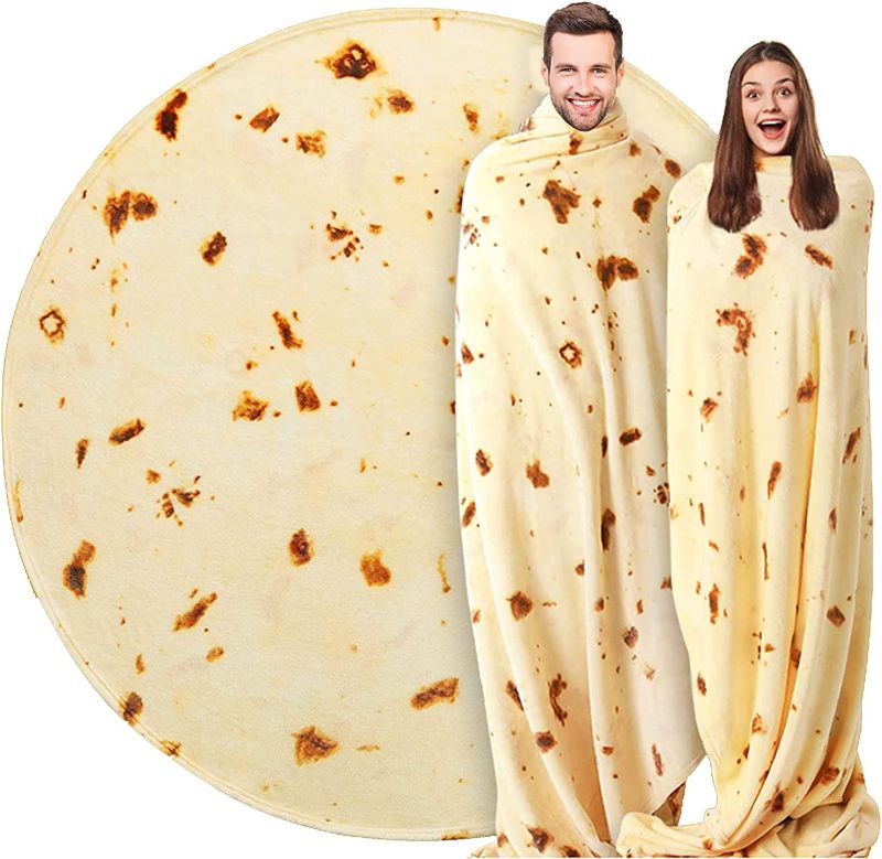 Photo 1 of CASOFU Tortilla Blanket, Double Sided Giant Flour Tortilla Throw Blanket, Novelty Tortilla Blanket for Your Family, 285 GSM Soft and Comfortable Flannel Taco Blanket. (Beige, 71 inches)