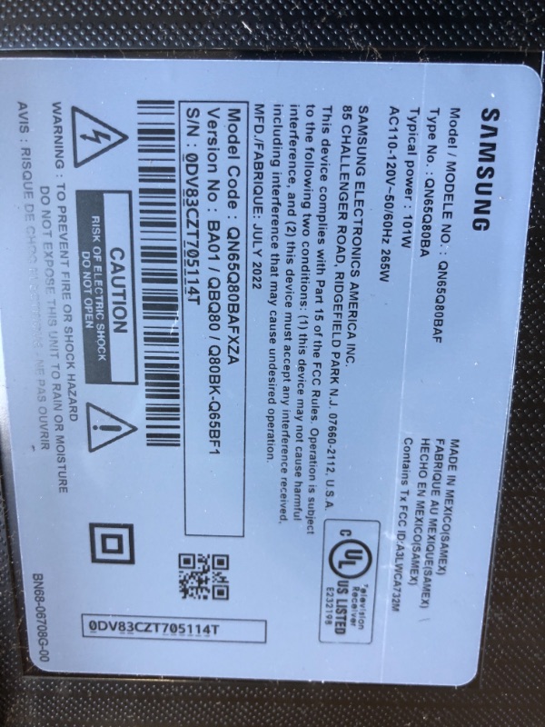 Photo 4 of **SCREEN SHOWS LINES AND ERROR NEEDS REPAIR* MISSING PARTS* SAMSUNG 65-Inch Class Neo QLED 4K QN90B Series Mini LED Quantum HDR 32x, Dolby Atmos, Object Tracking Sound+, Anti-Glare, Ultra Viewing Angle, Smart TV with Alexa Built-In (QN65QN90BAFXZA, 2022 M