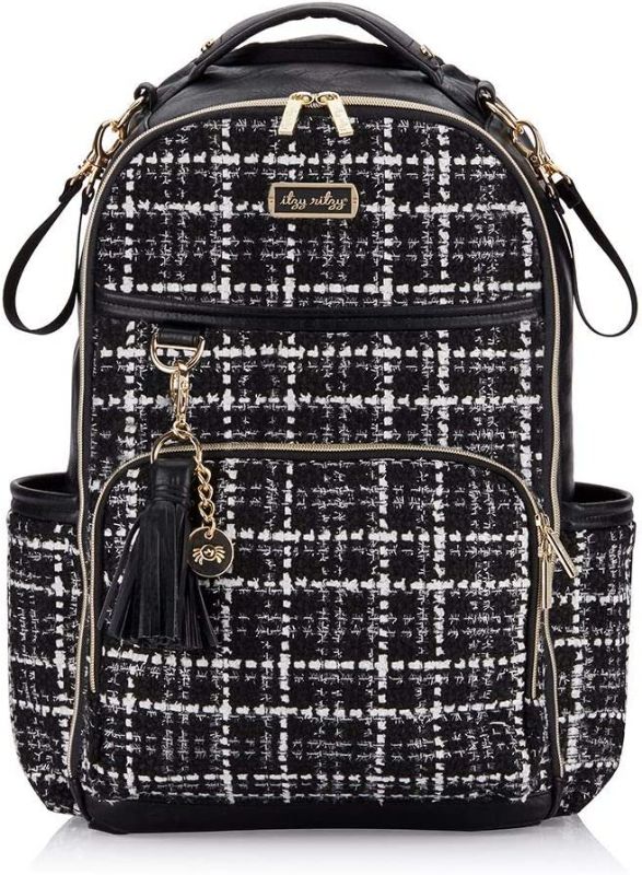 Photo 1 of Itzy Ritzy Diaper Bag Backpack – ‘The Kelly’ Large Capacity Boss Plus Backpack Diaper Bag Featuring 19 Pockets, Changing Pad, Stroller Clips and Comfortable Backpack Straps, Black & White Tweed
