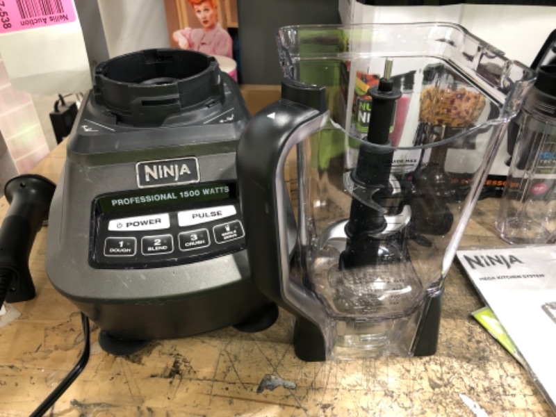 Photo 2 of Ninja BL770 Mega Kitchen System, 1500W, 4 Functions for Smoothies, Processing, Dough, Drinks & More, with 72-oz.* Blender Pitcher, 64-oz. Processor Bowl, (2) 16-oz. To-Go Cups & (2) Lids, Black
