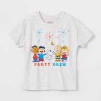 Photo 1 of Girls' Peanuts Americana Party Crew Cuff Short Sleeve Graphic T-Shirt - Beige 2 PACK S 

