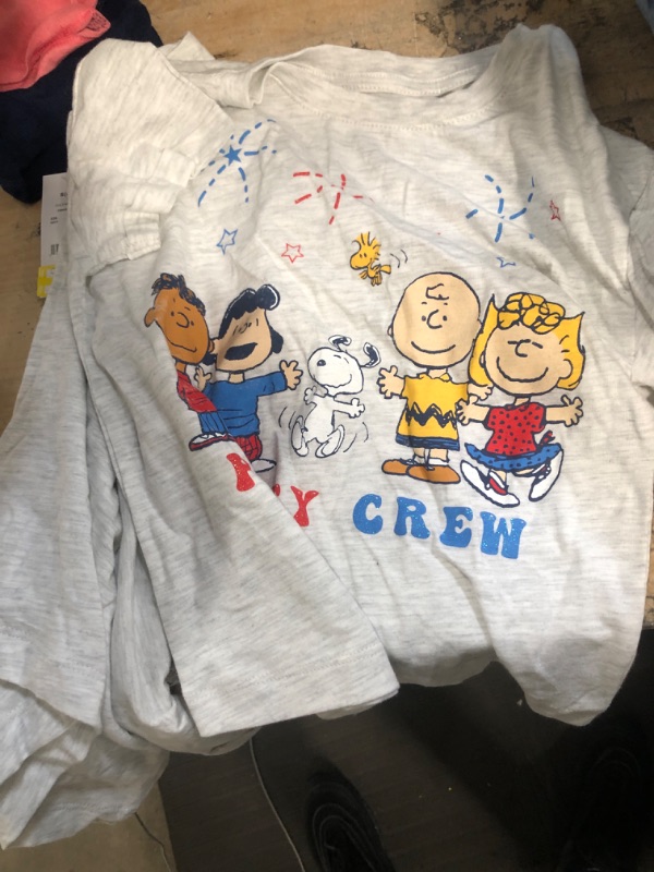 Photo 2 of Girls' Peanuts Americana Party Crew Cuff Short Sleeve Graphic T-Shirt - Beige 2 PACK S 

