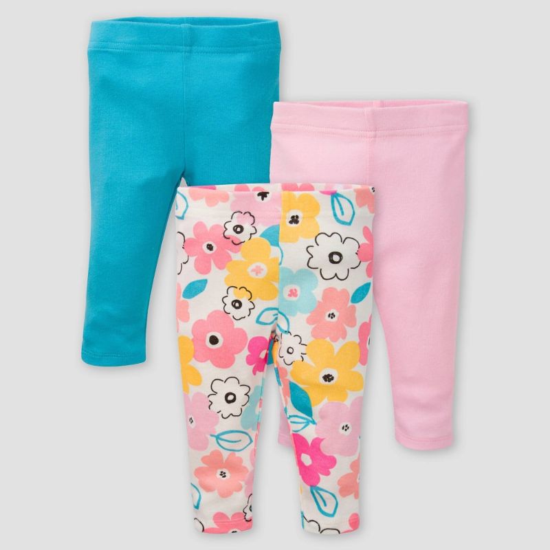 Photo 2 of (2 SETS) Gerber Baby Girls' 3pk Bear Pull-on Pants - Pink/Off-White/Blue 6-9 MONTHS