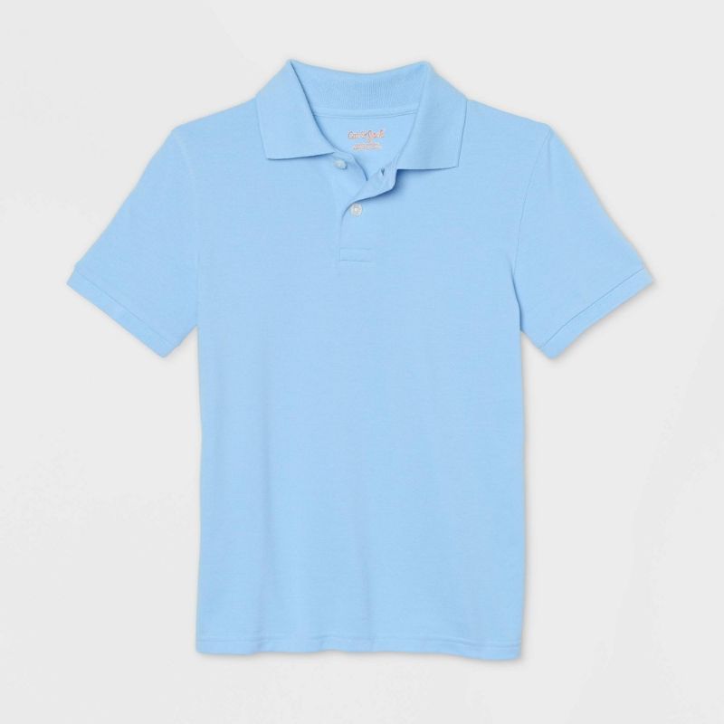 Photo 1 of Boys' Short Sleeve Stretch Pique Uniform Polo Shirt - Blue Color Light Size: Kids M

