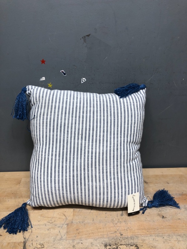 Photo 1 of 12" x 12" Woven Slub Stripe Throw Pillow with Tassels Gray/White - Hearth & Hand™ with Magnolia
