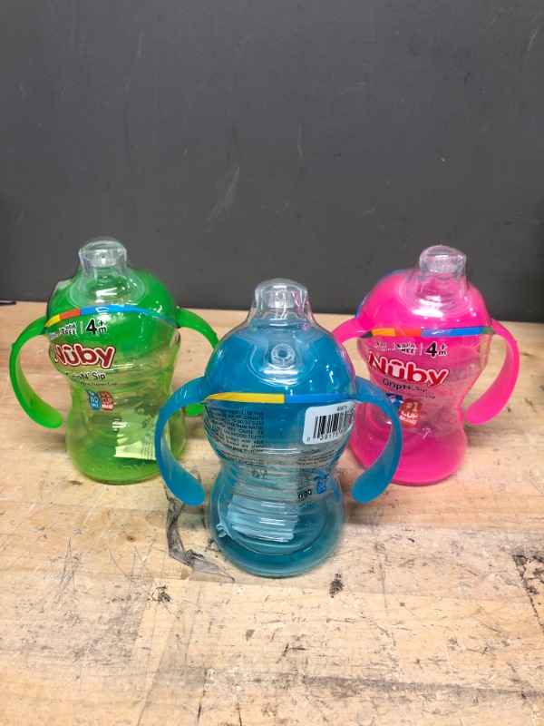 Photo 1 of 3 Assorted Nuby No Spill Super Spout Trainer Cup - Bright Pink, Blue & Green - 8oz