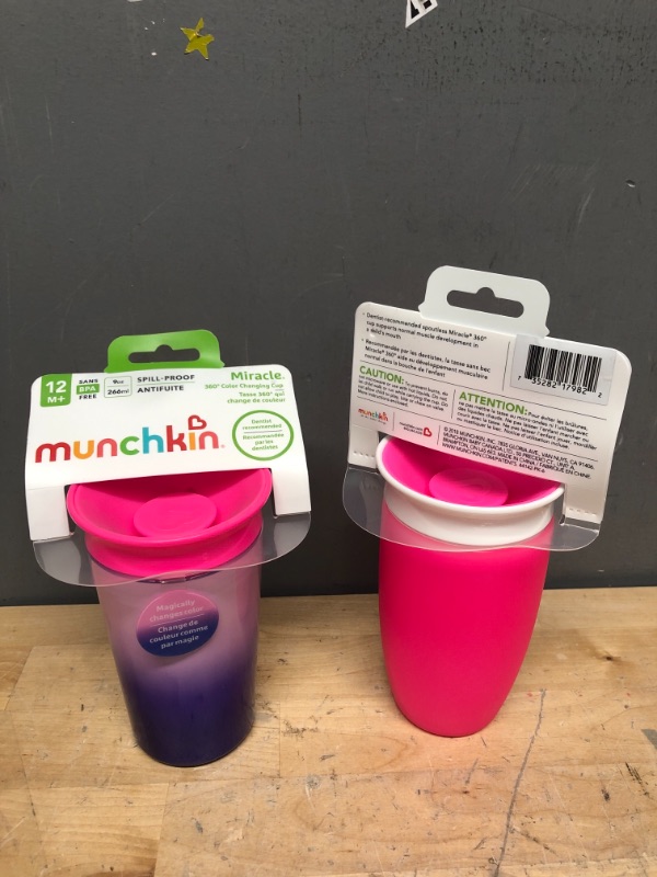 Photo 1 of 2 Packs Munchkin Miracle 360 Sippy Cup - 10oz and Munchkin Miracle 360 Color Changing Sippy Cup, 9 Oz, Pink


