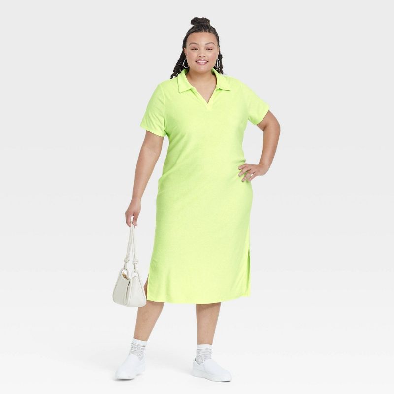 Photo 1 of Women's Plus Size Short Sleeve Terry Polo Dress - Ava & Viv™ Green Plus Size 3X Large
