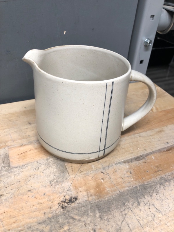 Photo 2 of 52oz Engineered Stripe Stoneware Pitcher Blue/Sour Cream - Hearth & Hand™ with Magnolia
