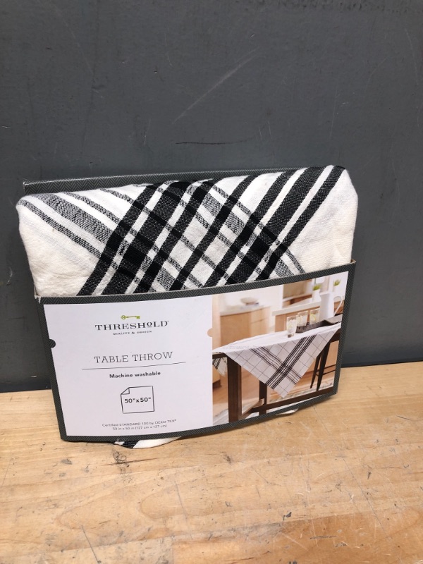 Photo 2 of 50" Cotton Plaid Table Throw Black/White - Threshold™
