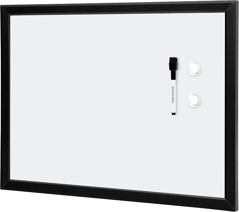 Photo 1 of Amazon Basics Magnetic Dry Erase White Board, 23 x 17-Inch Whiteboard - Black Wooden Frame
