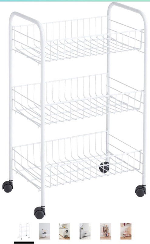 Photo 1 of Rubbermaid 3-Tier Shelving Wheeled Organizer, Wire Adjustable Metal Storage Cart, for Office/Kitchen/Bedroom/Laundry Home Use