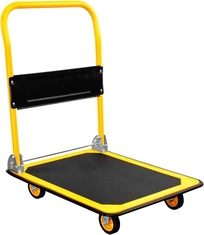 Photo 1 of MOUNT-IT! Platform Truck [660lb Weight Capacity] Heavy Duty Foldable Flatbed with Swivel Wheels, Rolling Trolley Cart, Foldable, Flat, Push Cart Dolly (Yellow)
