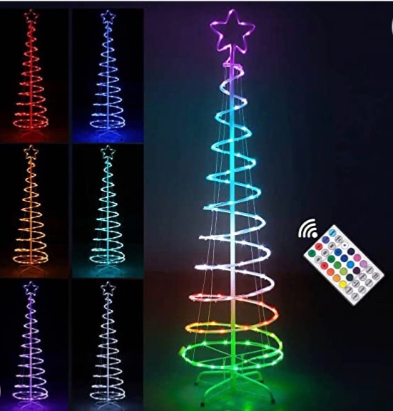 Photo 1 of OUSHENG Spiral Christmas Tree Outdoor Christmas Decorations, 16 Color LED Lighted Artificial Tree Decor for Yard Porch Indoor Outside with Remote, Timer, 6ft