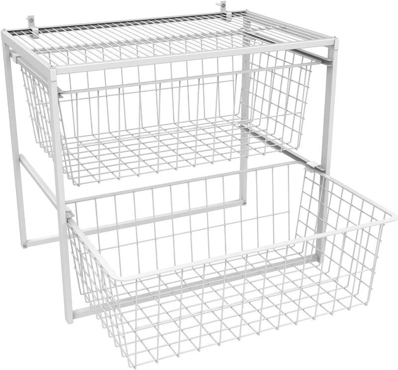 Photo 1 of ClosetMaid Wire Basket 2 Drawer Organizer Unit with Shelf for Pantry, Closet, Clothes, Linens, Sturdy Steel, Easy Assembly, White
